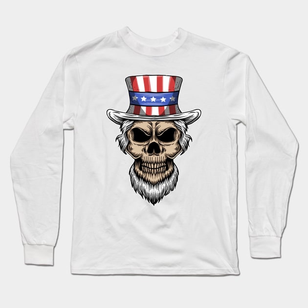 Uncle Sam Skull 4th of July American Patriotic Gift Long Sleeve T-Shirt by Ramadangonim